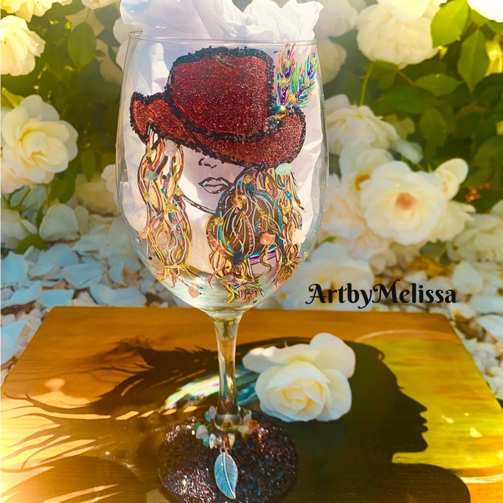 “Ms. Lainey”Hand-painted Custom Gorgeous Wineglass
